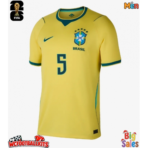 Brazil Casemiro #5 Replica Home Stadium Shirt World Cup 2026 Short Sleeve